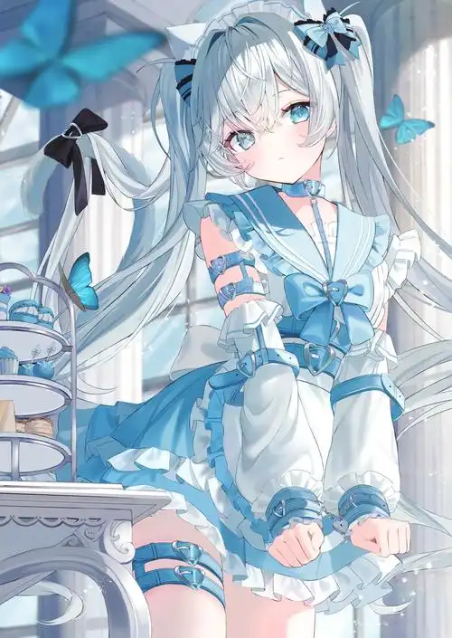 蓝白女仆装少女